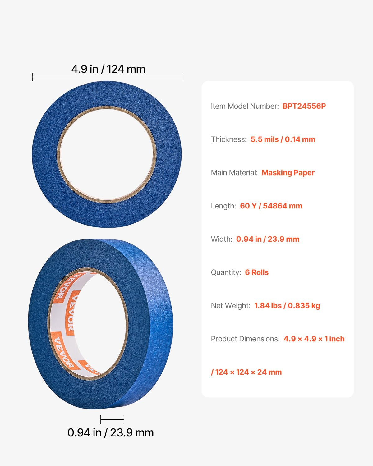 Painters Tape 1 Inch Wide (0.94 in X 60 Yds) 6 Rolls Blue Painter Masking Tape