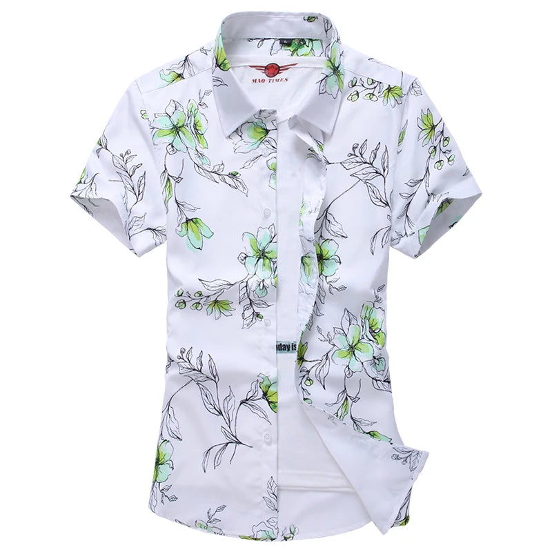 Summer White Printed Short Sleeved Shirt for Men, Hawaii Rose Flower Shirts Hawaiian Vacation Camisa Chemise Big Size S-7xl