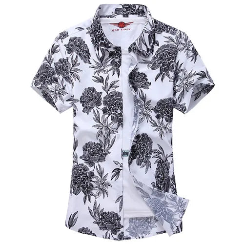 Summer White Printed Short Sleeved Shirt for Men, Hawaii Rose Flower Shirts Hawaiian Vacation Camisa Chemise Big Size S-7xl