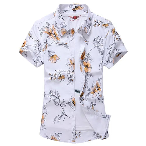 Summer White Printed Short Sleeved Shirt for Men, Hawaii Rose Flower Shirts Hawaiian Vacation Camisa Chemise Big Size S-7xl