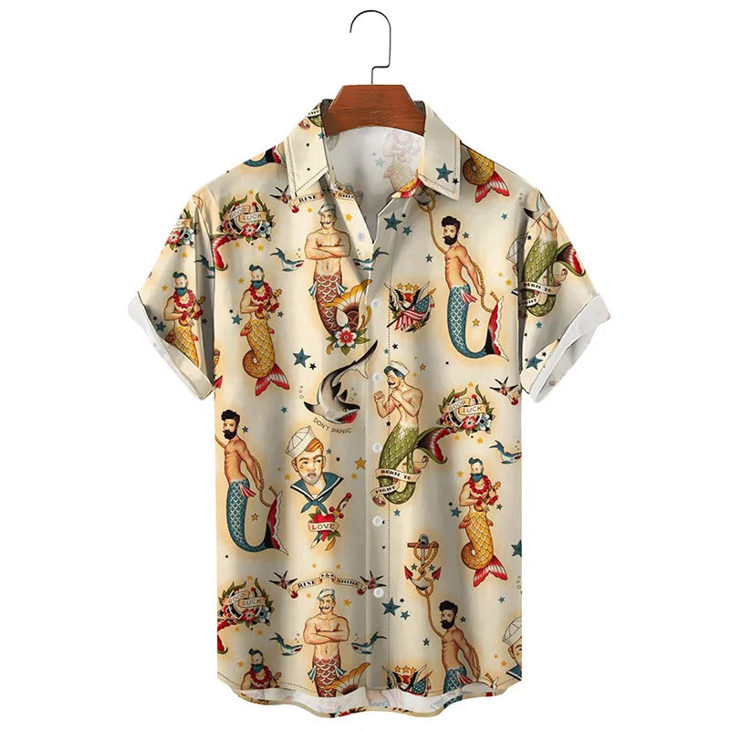 Summer Harajuku 3D Sexy Mermaids Print Shirts Hentai Patterns Graphic Short Shirts Men Fashion Funny Shirts Cool Clothes Blouses