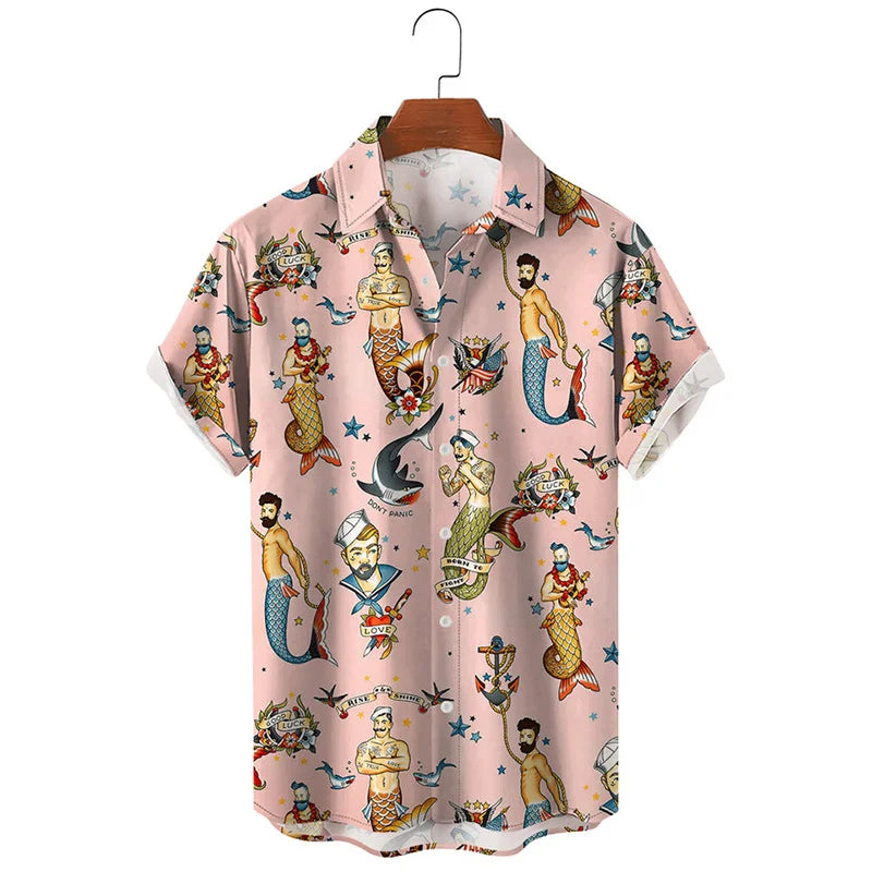 Summer Harajuku 3D Sexy Mermaids Print Shirts Hentai Patterns Graphic Short Shirts Men Fashion Funny Shirts Cool Clothes Blouses