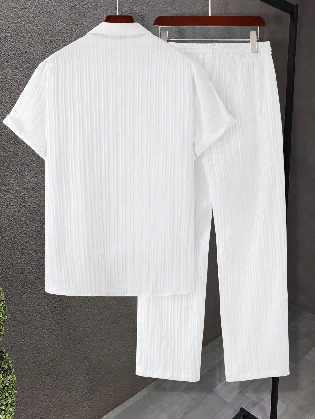 Manfinity Hypemode Men Solid Button up Shirt & Drawstring Waist Pants without Tee