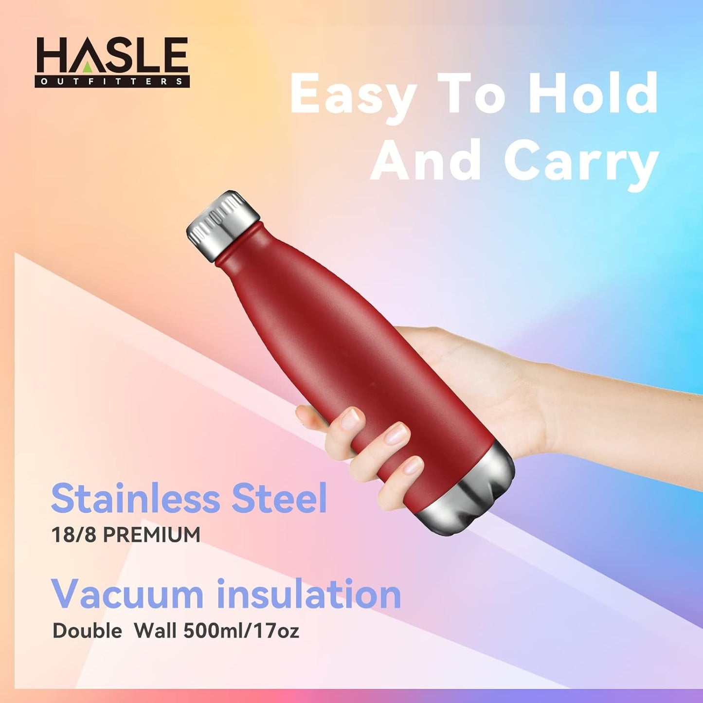 17Oz Stainless Steel Water Bottles Bulk, Vacuum Insulated Double Walled Powder Coated Reusable Metal Sports Water Bottles Keep Drinks Hot and Cold, Red, 4Packs