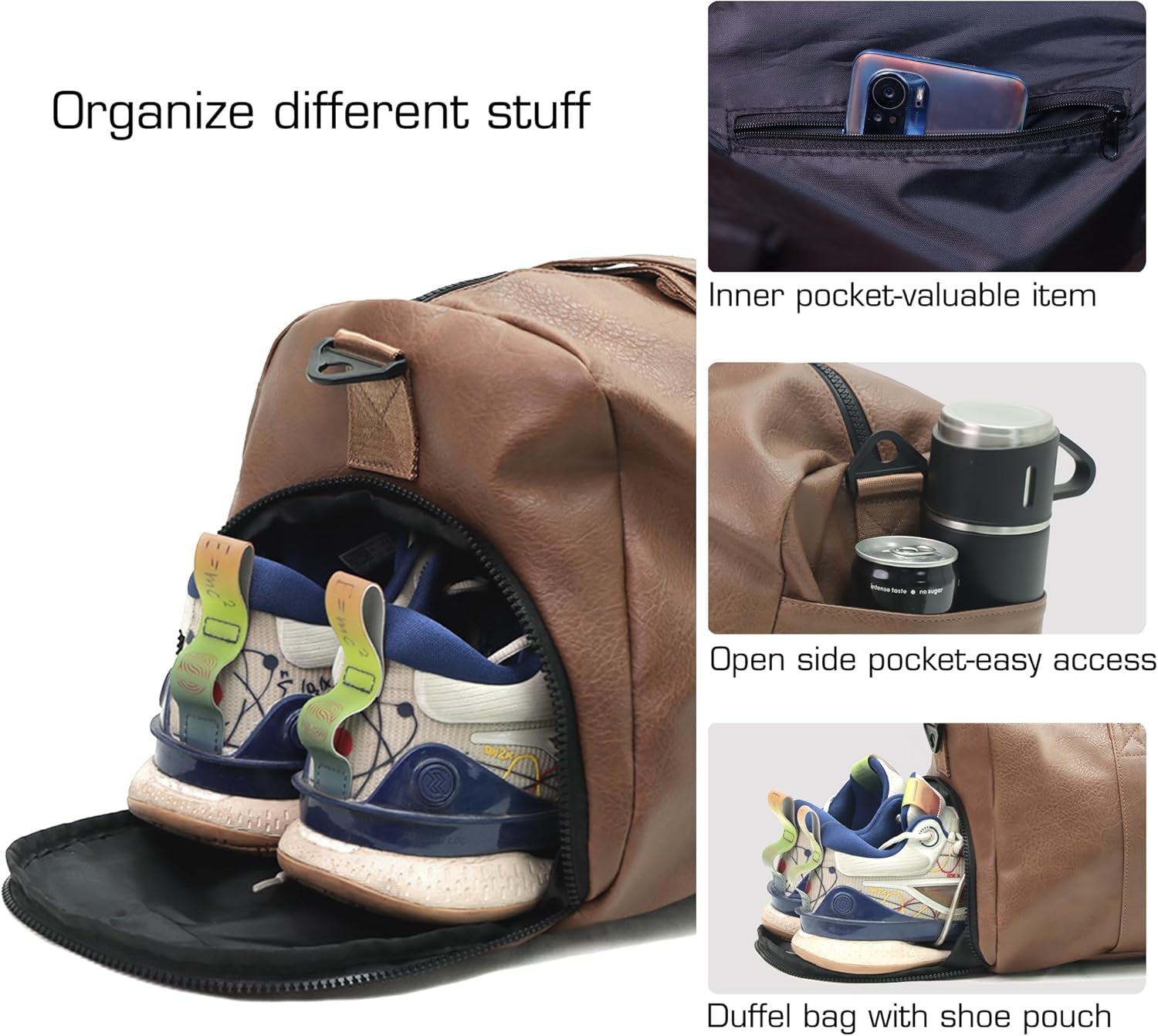 Gym Duffel Bag, Gym Bag with Waterproof Shoe Pouch, Weekend Travel Bag with a Water-Resistant Insulated Pocket