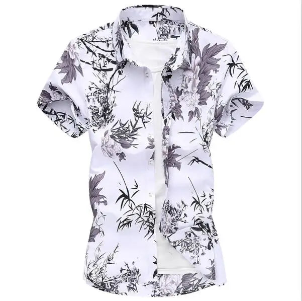 Summer White Printed Short Sleeved Shirt for Men, Hawaii Rose Flower Shirts Hawaiian Vacation Camisa Chemise Big Size S-7xl