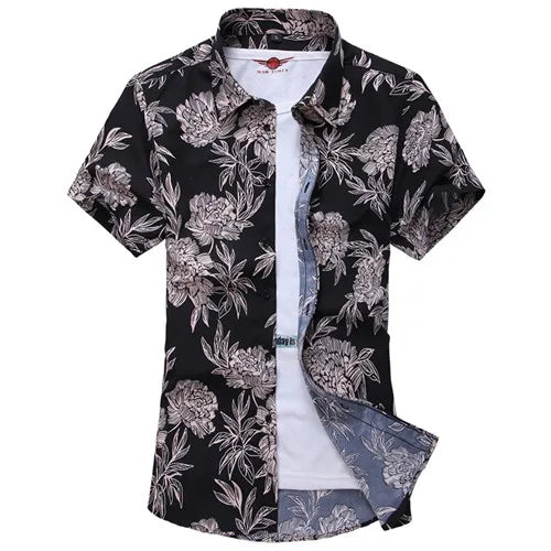 Summer White Printed Short Sleeved Shirt for Men, Hawaii Rose Flower Shirts Hawaiian Vacation Camisa Chemise Big Size S-7xl