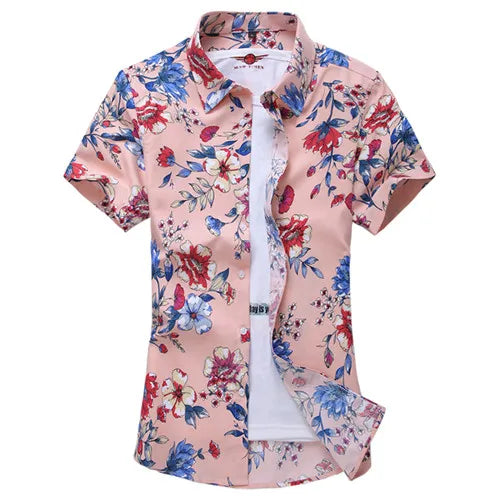 Summer White Printed Short Sleeved Shirt for Men, Hawaii Rose Flower Shirts Hawaiian Vacation Camisa Chemise Big Size S-7xl