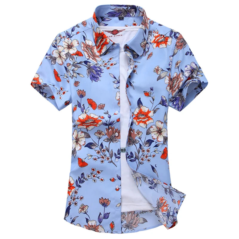 Summer White Printed Short Sleeved Shirt for Men, Hawaii Rose Flower Shirts Hawaiian Vacation Camisa Chemise Big Size S-7xl