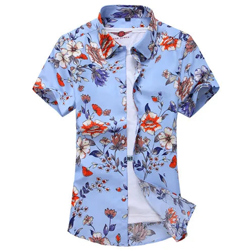 Summer White Printed Short Sleeved Shirt for Men, Hawaii Rose Flower Shirts Hawaiian Vacation Camisa Chemise Big Size S-7xl