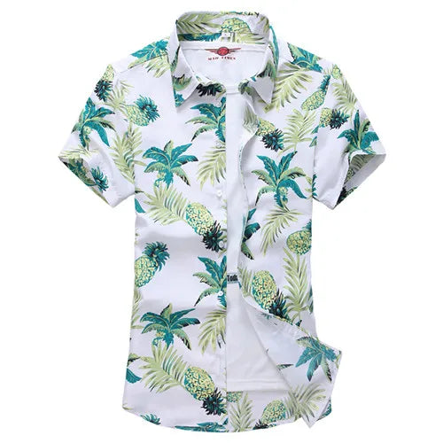 Summer White Printed Short Sleeved Shirt for Men, Hawaii Rose Flower Shirts Hawaiian Vacation Camisa Chemise Big Size S-7xl