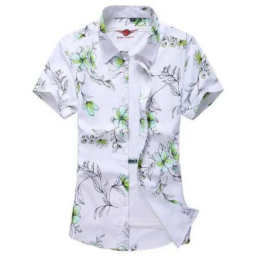 Summer White Printed Short Sleeved Shirt for Men, Hawaii Rose Flower Shirts Hawaiian Vacation Camisa Chemise Big Size S-7xl