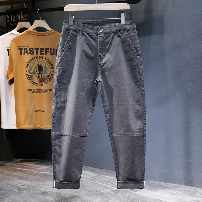 Men Harem Pants Loose Fit Stretch Casual Pants Khaki Patchwork Men's Clothing Full Length Trousers Side Pockets Designer Kpop