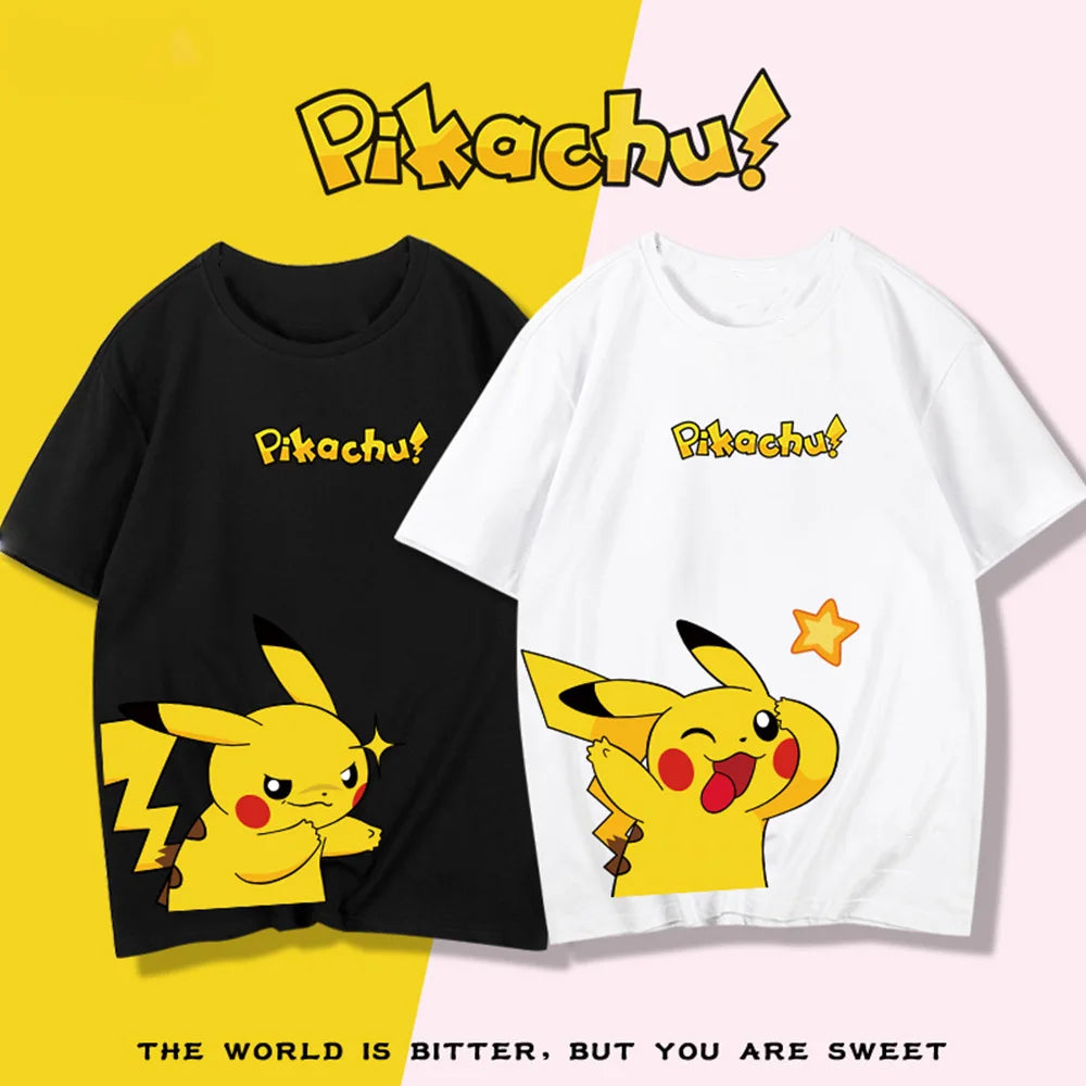 Pok é mon Co branded Pikachu T-shirt Summer Round Neck Loose Cotton Short Sleeve Men's And Women's Couple T-shirt Top Clothing