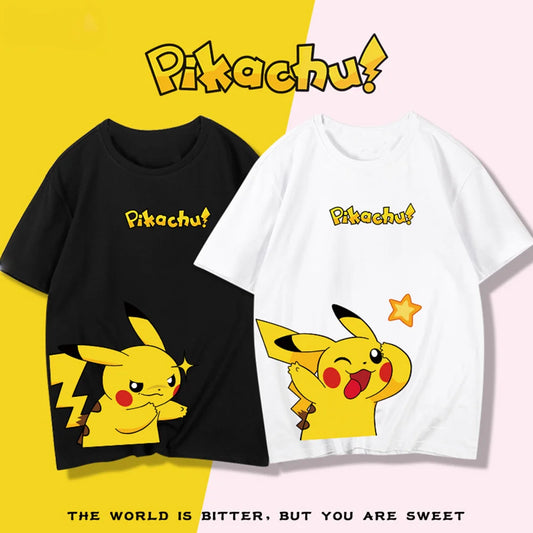 Pok é mon Co branded Pikachu T-shirt Summer Round Neck Loose Cotton Short Sleeve Men's And Women's Couple T-shirt Top Clothing