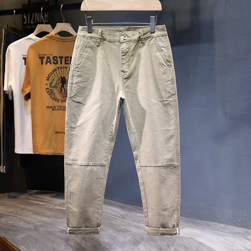 Men Harem Pants Loose Fit Stretch Casual Pants Khaki Patchwork Men's Clothing Full Length Trousers Side Pockets Designer Kpop