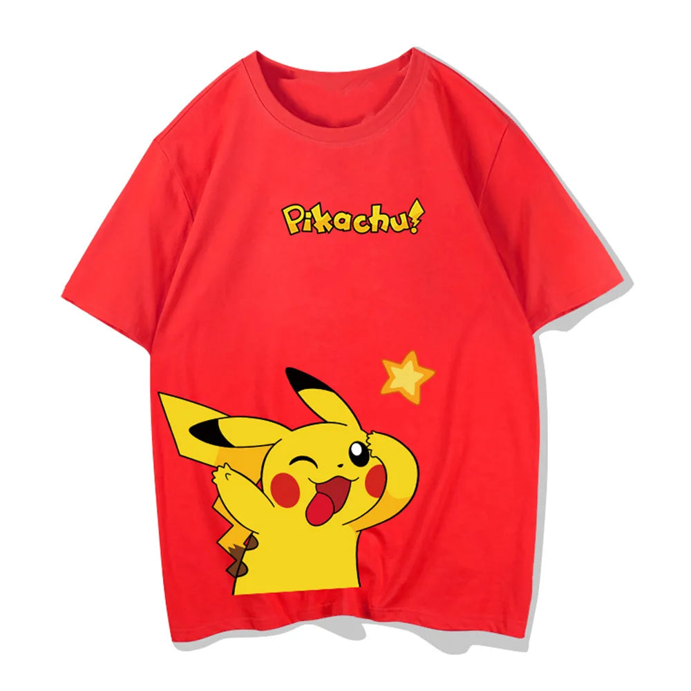 Pok é mon Co branded Pikachu T-shirt Summer Round Neck Loose Cotton Short Sleeve Men's And Women's Couple T-shirt Top Clothing