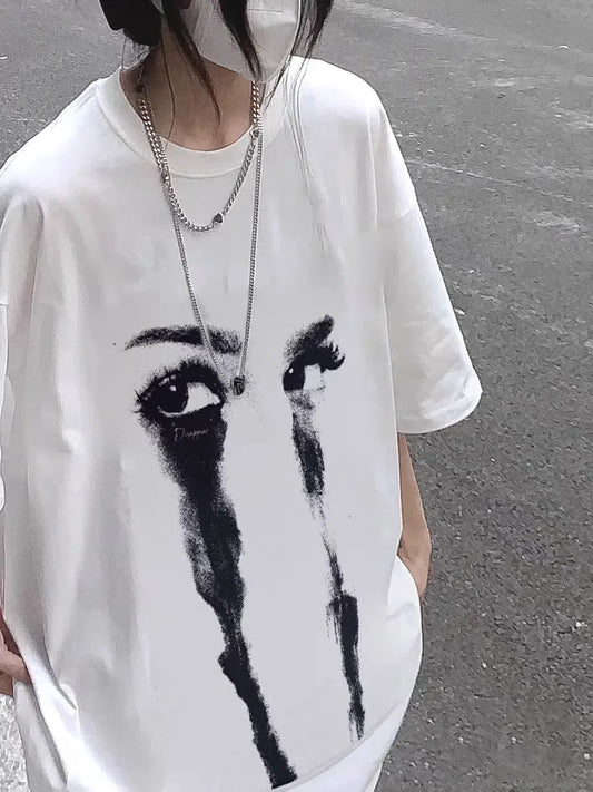 2024 New Cotton T-shirt new plus size summer short-sleeved white unisex street wear personalized T-shirt casual back eye print