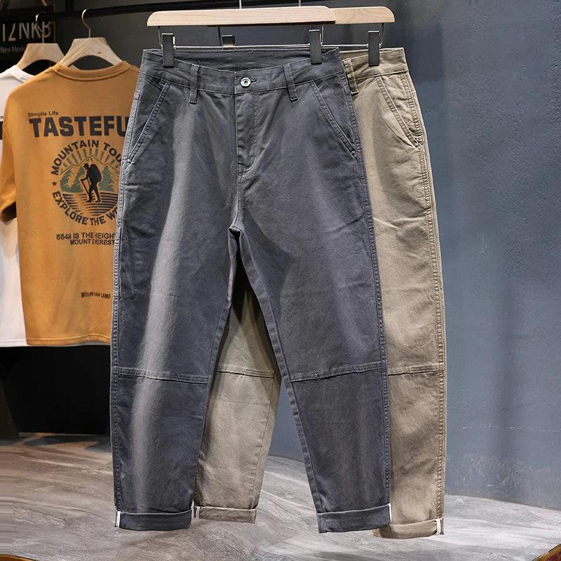 Men Harem Pants Loose Fit Stretch Casual Pants Khaki Patchwork Men's Clothing Full Length Trousers Side Pockets Designer Kpop