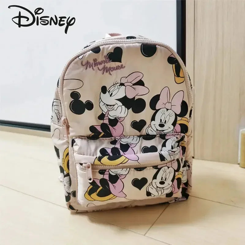 Disney New Mickey Cartoon Fashion Backpack Women's Minnie Canvas School Bag Boys and Girls Fashion Large Capacity Backpack