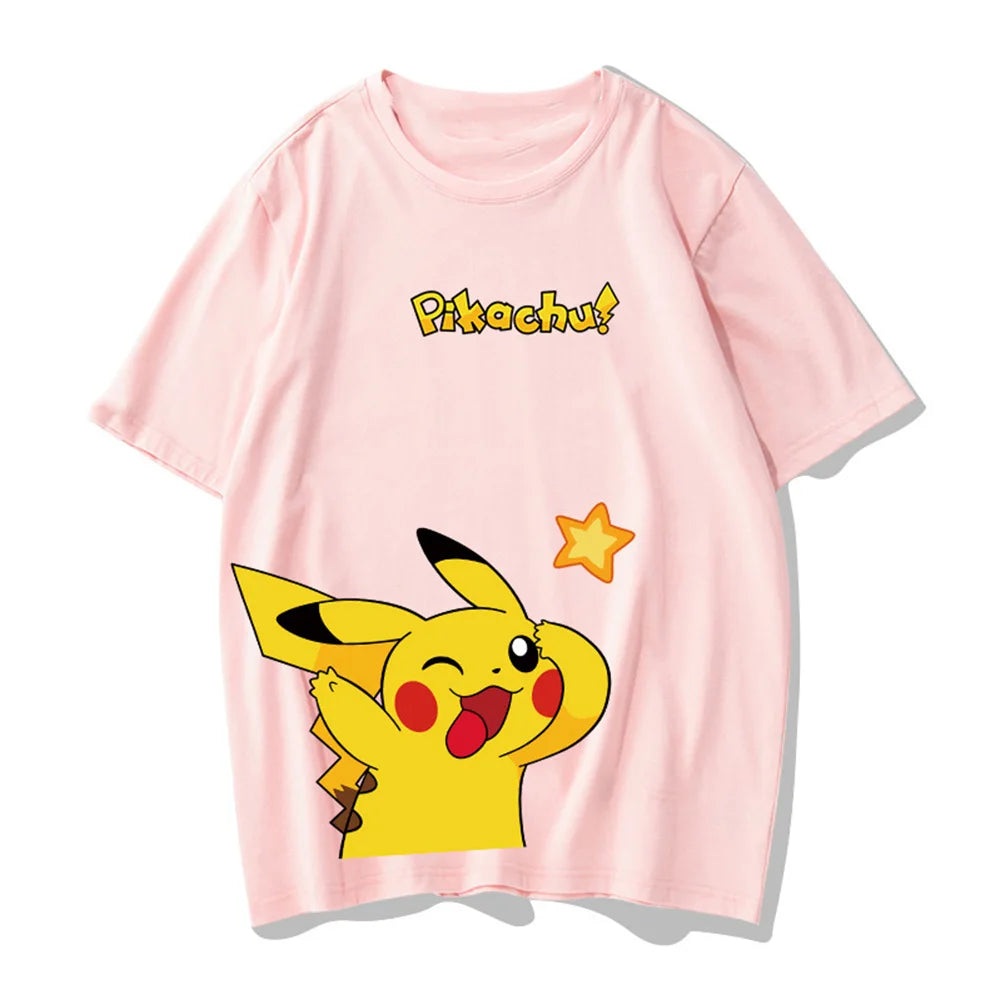 Pok é mon Co branded Pikachu T-shirt Summer Round Neck Loose Cotton Short Sleeve Men's And Women's Couple T-shirt Top Clothing