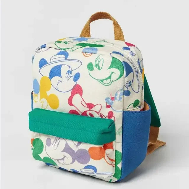 Disney New Mickey Cartoon Fashion Backpack Women's Minnie Canvas School Bag Boys and Girls Fashion Large Capacity Backpack