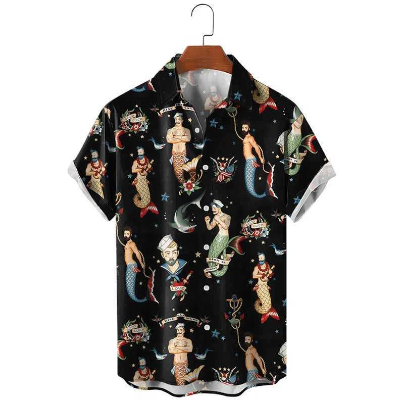 Summer Harajuku 3D Sexy Mermaids Print Shirts Hentai Patterns Graphic Short Shirts Men Fashion Funny Shirts Cool Clothes Blouses