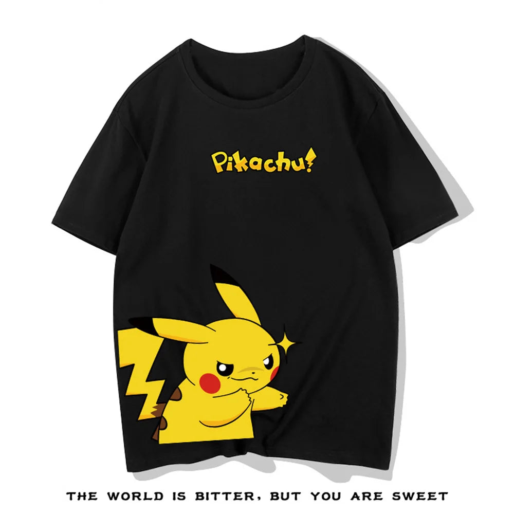Pok é mon Co branded Pikachu T-shirt Summer Round Neck Loose Cotton Short Sleeve Men's And Women's Couple T-shirt Top Clothing