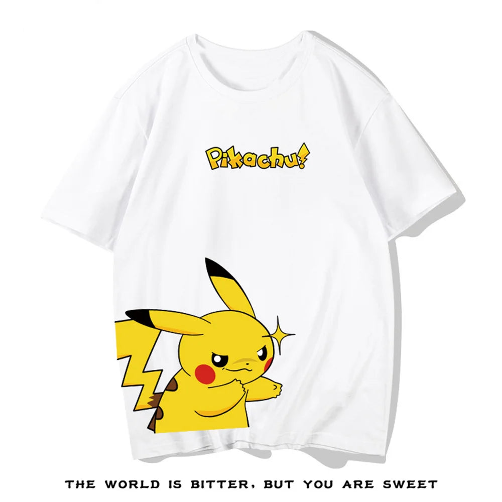 Pok é mon Co branded Pikachu T-shirt Summer Round Neck Loose Cotton Short Sleeve Men's And Women's Couple T-shirt Top Clothing