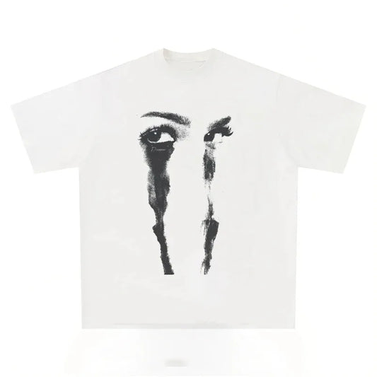 2024 New Cotton T-shirt new plus size summer short-sleeved white unisex street wear personalized T-shirt casual back eye print
