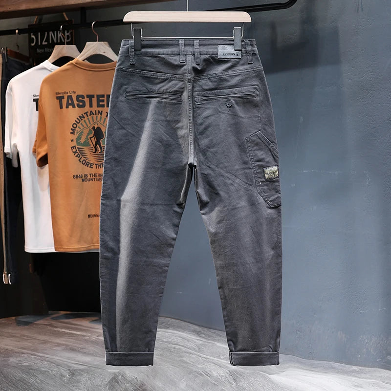 Men Harem Pants Loose Fit Stretch Casual Pants Khaki Patchwork Men's Clothing Full Length Trousers Side Pockets Designer Kpop